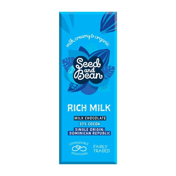 Seed & Bean Rich Milk Chocolate 25g mini bar, front of pack