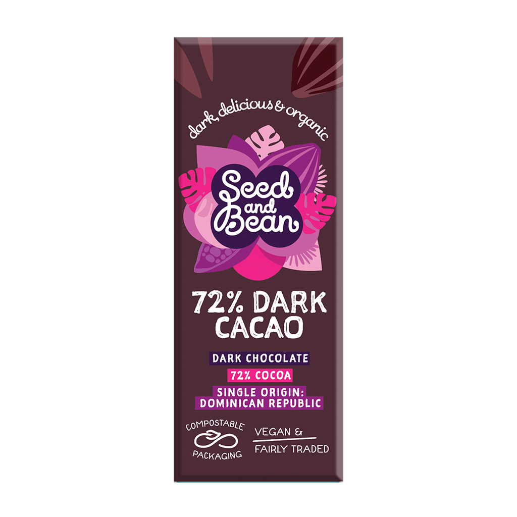 Seed & Bean Extra Dark Chocolate 72% mini bar 25g, front of pack