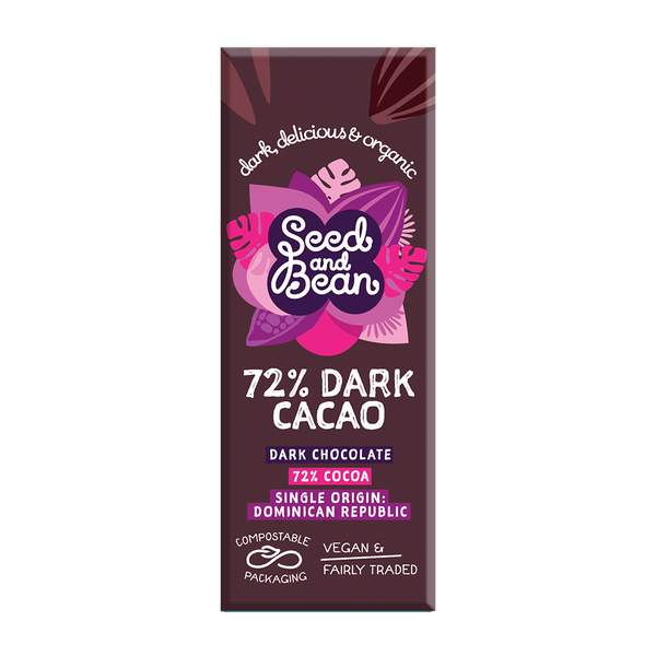 Seed & Bean Extra Dark Chocolate 72% mini bar 25g, front of pack
