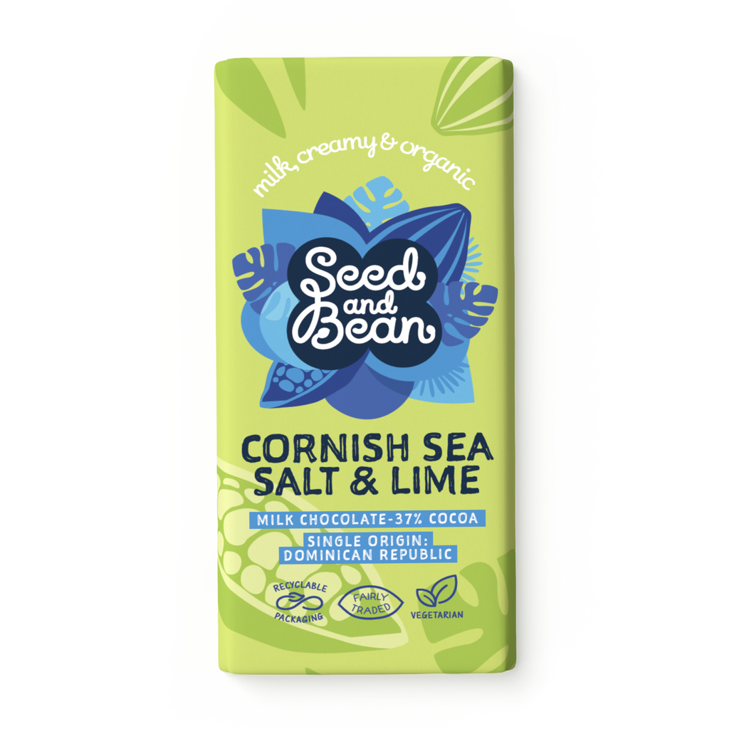 Seed & Bean Cornish Sea Salt & Tangy Lime Milk Chocolate 75g Bar – front of pack
