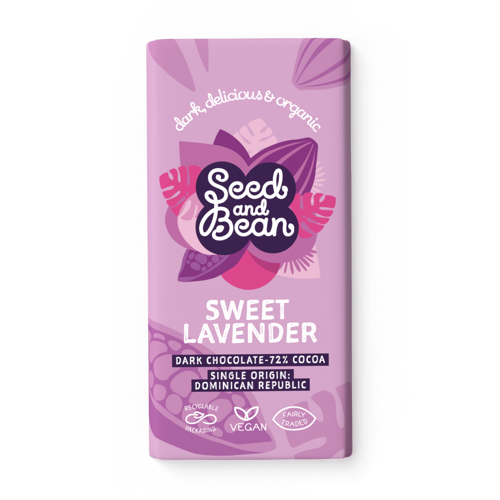 Seed & Bean Sweet Lavender Extra Dark Chocolate 75g Bar – front of pack