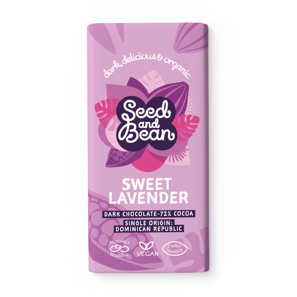 Seed & Bean Sweet Lavender Extra Dark Chocolate 75g Bar – front of pack