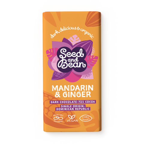 Zesty Mandarin & Spicy Ginger Extra Dark Chocolate 75g Bar (72% Cocoa)