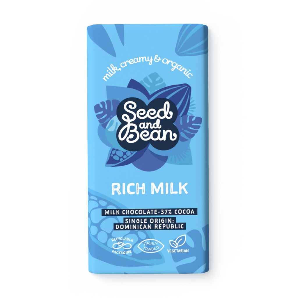 Seed & Bean Rich Milk Chocolate 75g Bar – front of pack