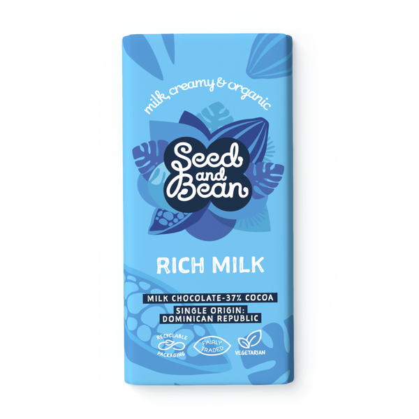 Seed & Bean Rich Milk Chocolate 75g Bar – front of pack