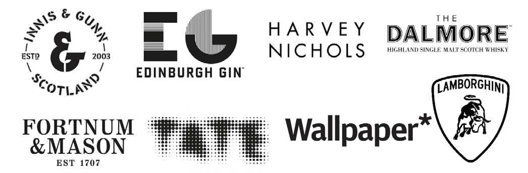 Innis & Gunn, Edinburgh Gin, Harvey Nichols, The Dalmore, Fortnum & Mason, Tate, Wallpaper* and Lamborghini