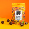 H!P Peanut Butter Chocolate Truffle Bites, sharing pouch with truffle bites and a halved bite