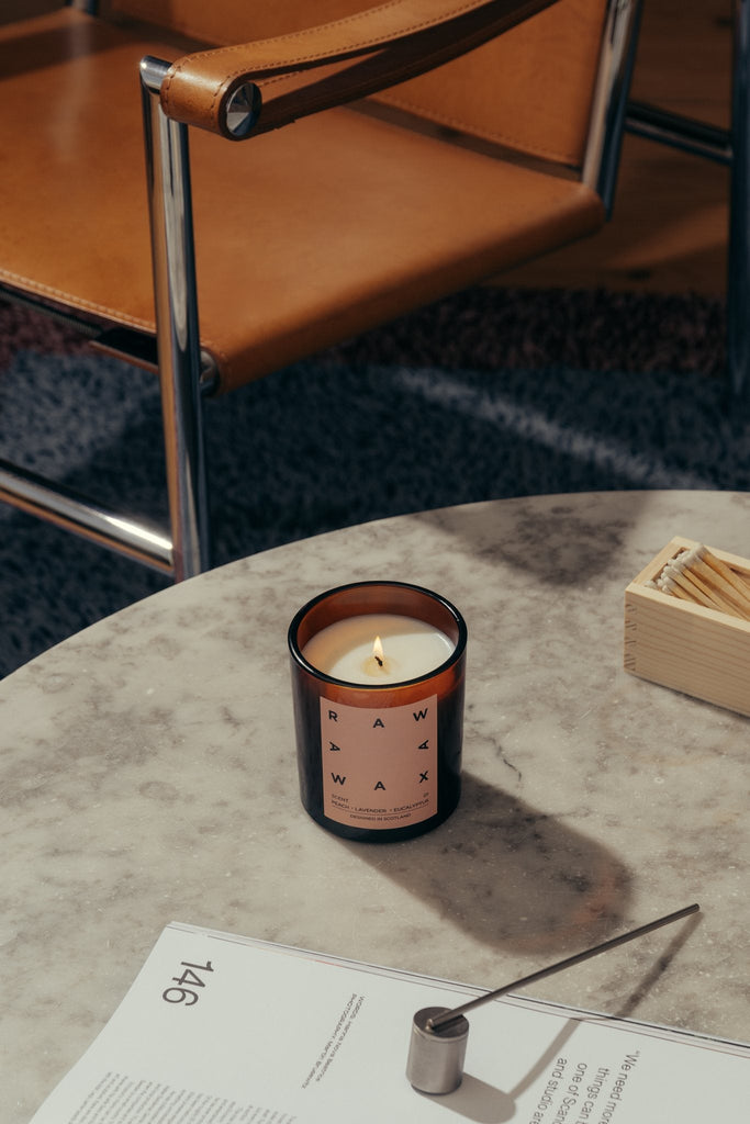 Raw Wax Scent 01 candle - peach, eucalyptus and lavender - lifestyle